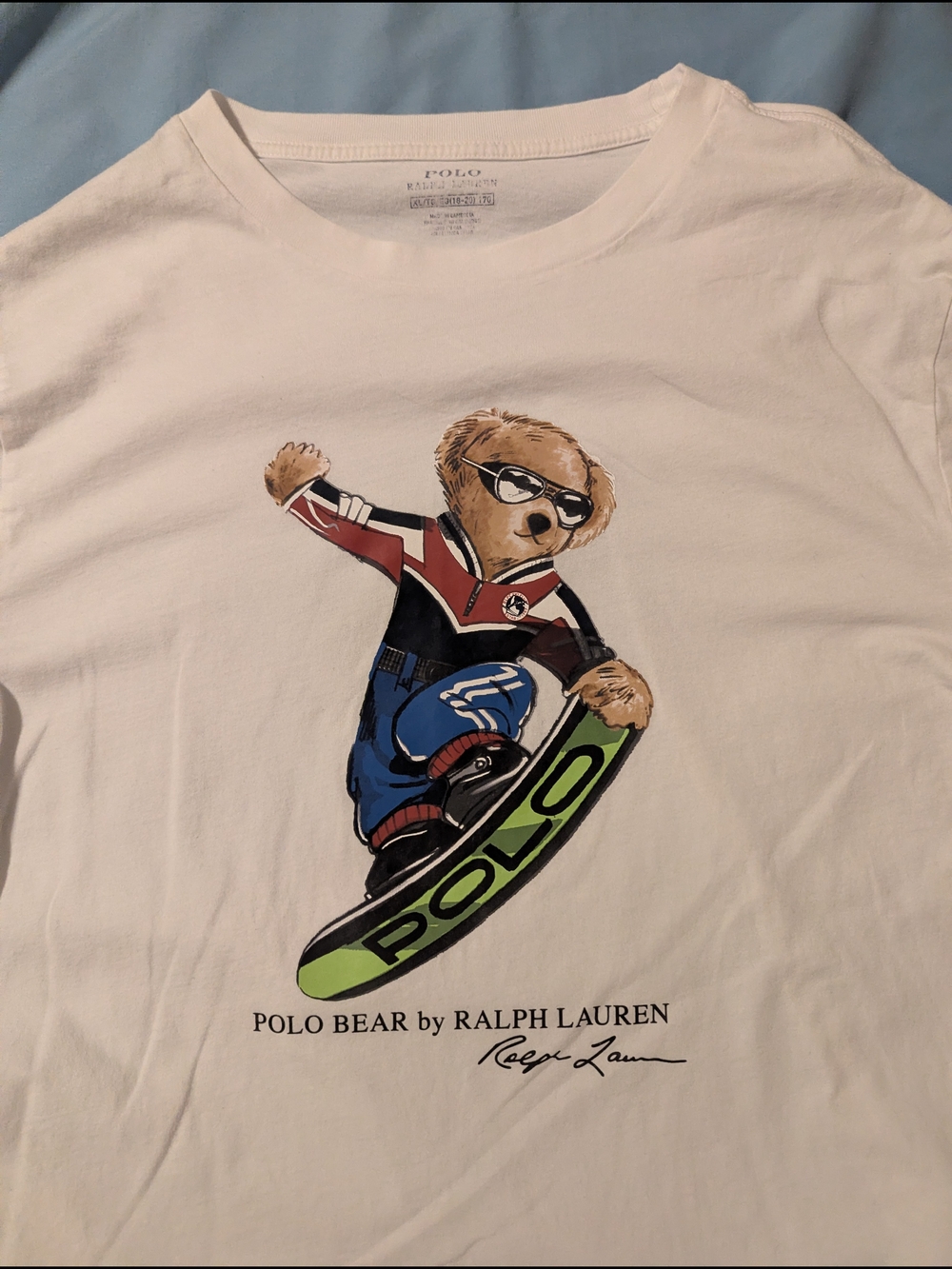 Polo by Ralph Lauren White Tee with Skateboard Bear Graphic
